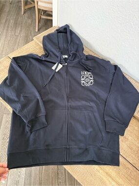 Dark Navy Zip-Up Hoodie with White Logo